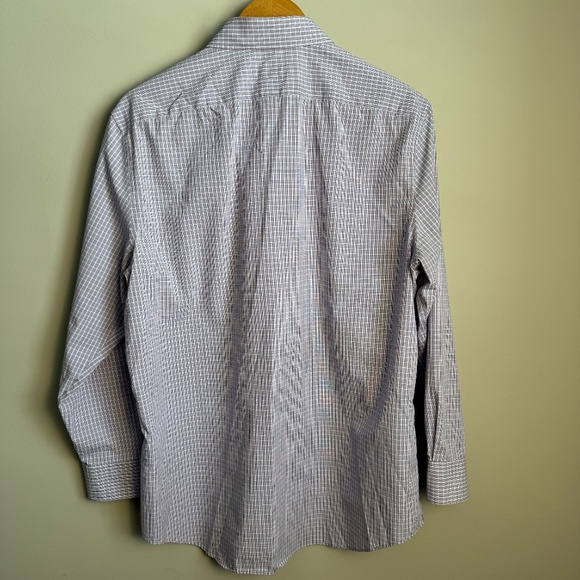 Perry Ellis Portfolio 16.5 Slim Fit Micro Plaid Button Up Dress Shirt Purple - Picture 5 of 12